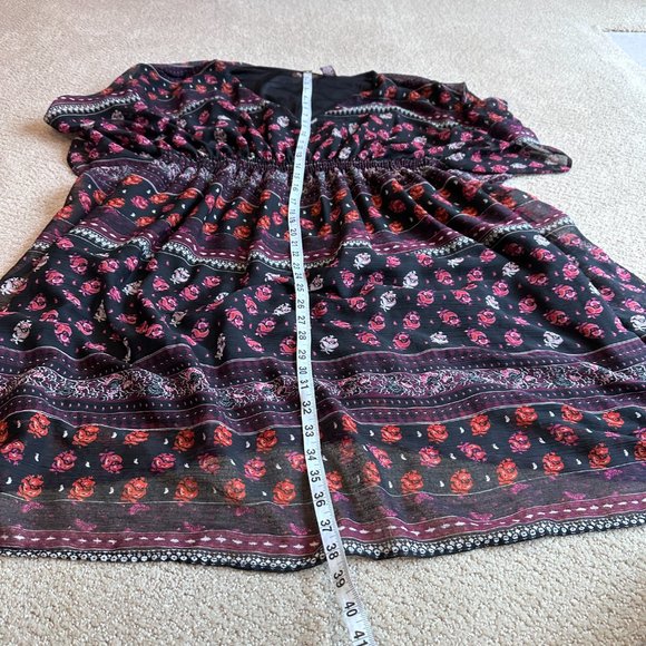 Boho Mini Dress V-Neck Gathered Smocked Waist Floral Speed Control NY Plus 2X - Picture 8 of 12